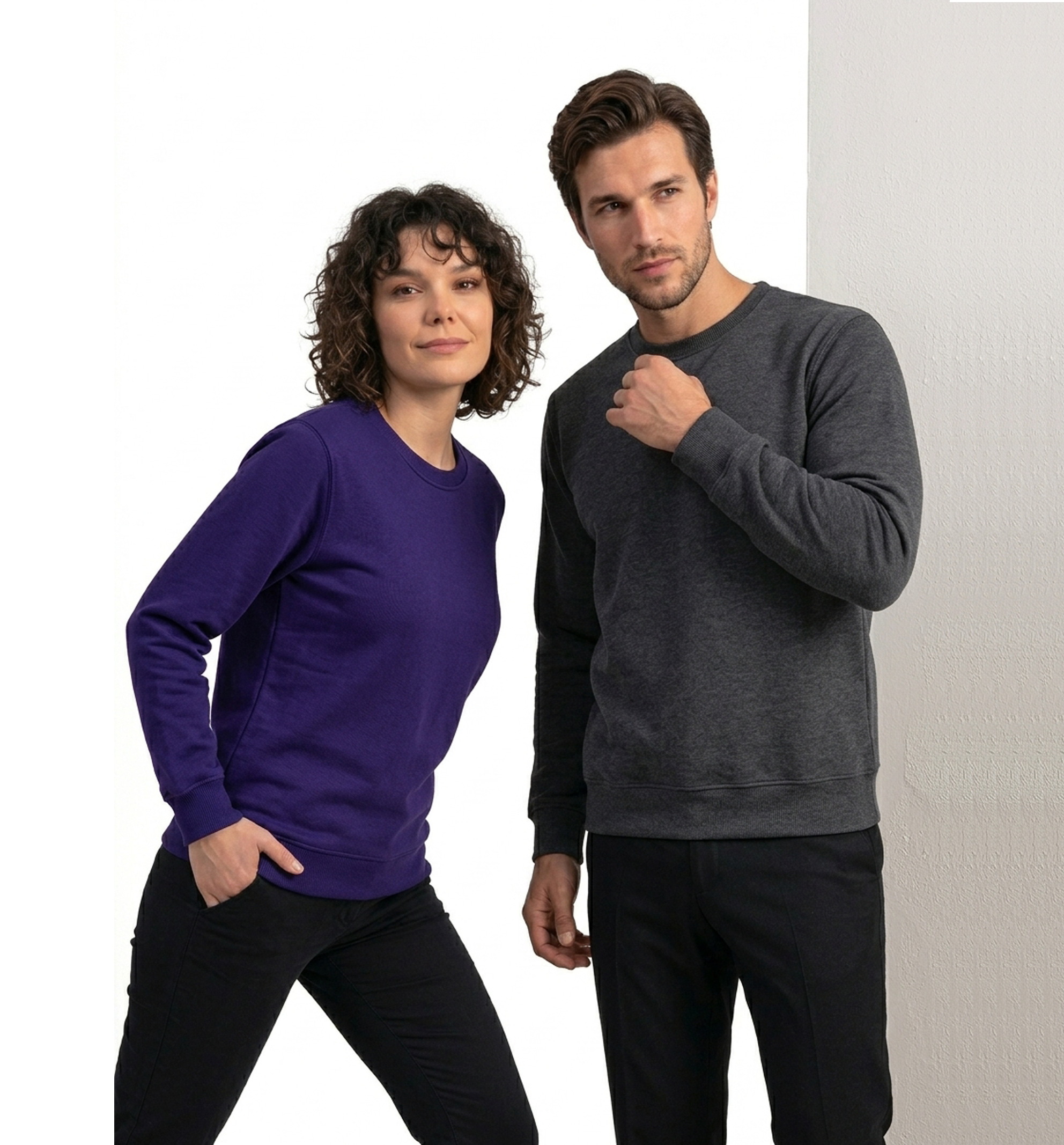 Bisiklet Yaka İki İplik Sweatshirt