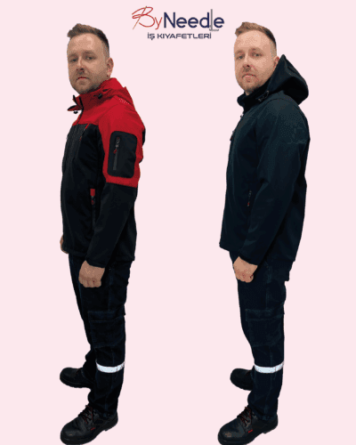 Softshell detaylı mont – Su ve rüzgar geçirmez, polar astarlı, kapüşonlu,
