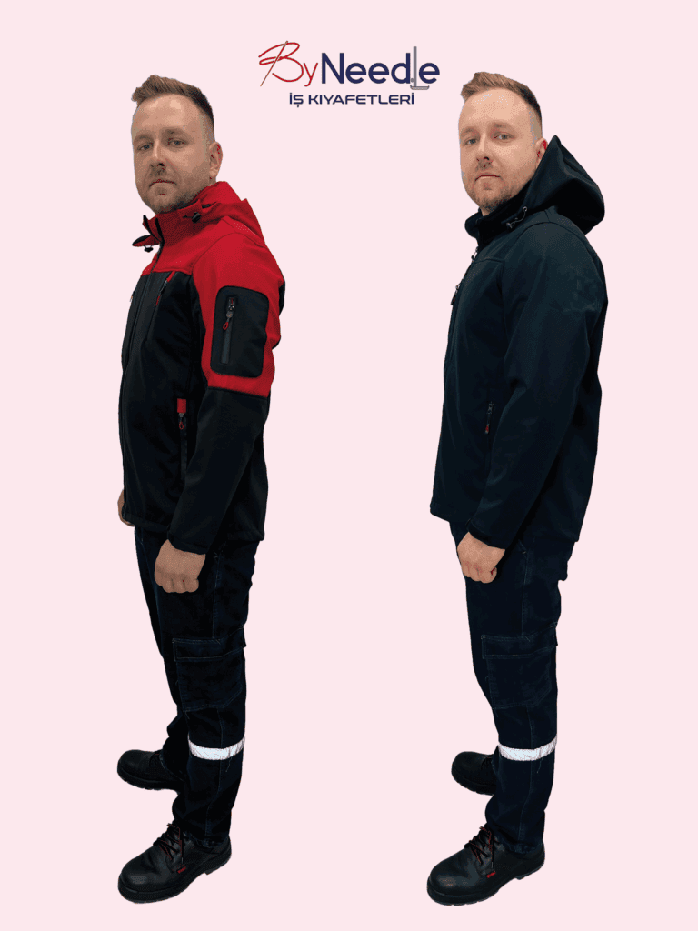 Softshell detaylı mont – Su ve rüzgar geçirmez, polar astarlı, kapüşonlu,